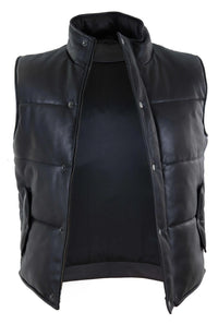 Mens Real Leather Waistcoat Gilet Quilted Puffer Design Warm Zip Casual Black