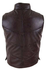 Mens Real Leather Waistcoat Gilet Quilted Puffer Design Warm Zip Casual Brown