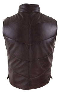 Mens Real Leather Waistcoat Gilet Quilted Puffer Design Warm Zip Casual Brown