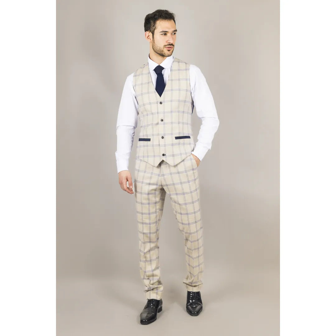 Warwick Men's Beige 3-Piece Checked Suit