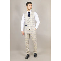 Warwick - Men's Beige Checked Waistcoat