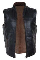 Mens Black & Brown Reversible Leather Gilet