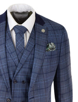 Mens Blue Check Tailored Fit Suit