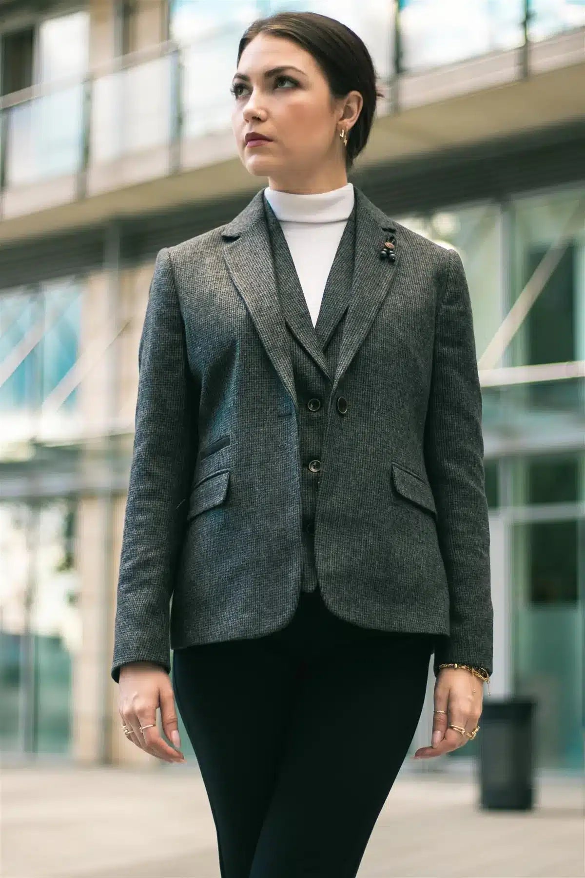 Women Grey Tweed Herringbone blazer 1920's Peaky Tailored Fit Vintage Retro