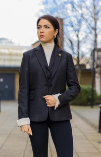 Women Black jacket  Tweed Herringbone Wool Classic Smart Casual Vintage 1920s